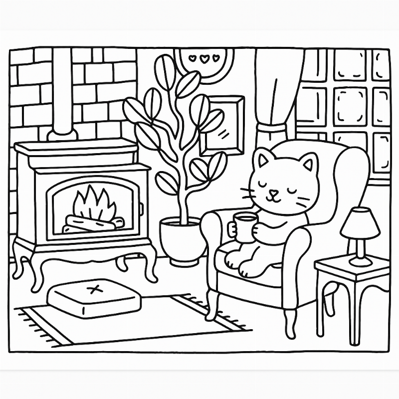Desenho Bobbie Goods de Gatinho Relaxando na Poltrona para Colorir