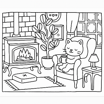 Desenho Bobbie Goods de Gatinho Relaxando na Poltrona para Colorir