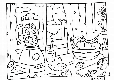 Desenho Bobbie Goods de Vitamina de Morango na Cozinha para Colorir