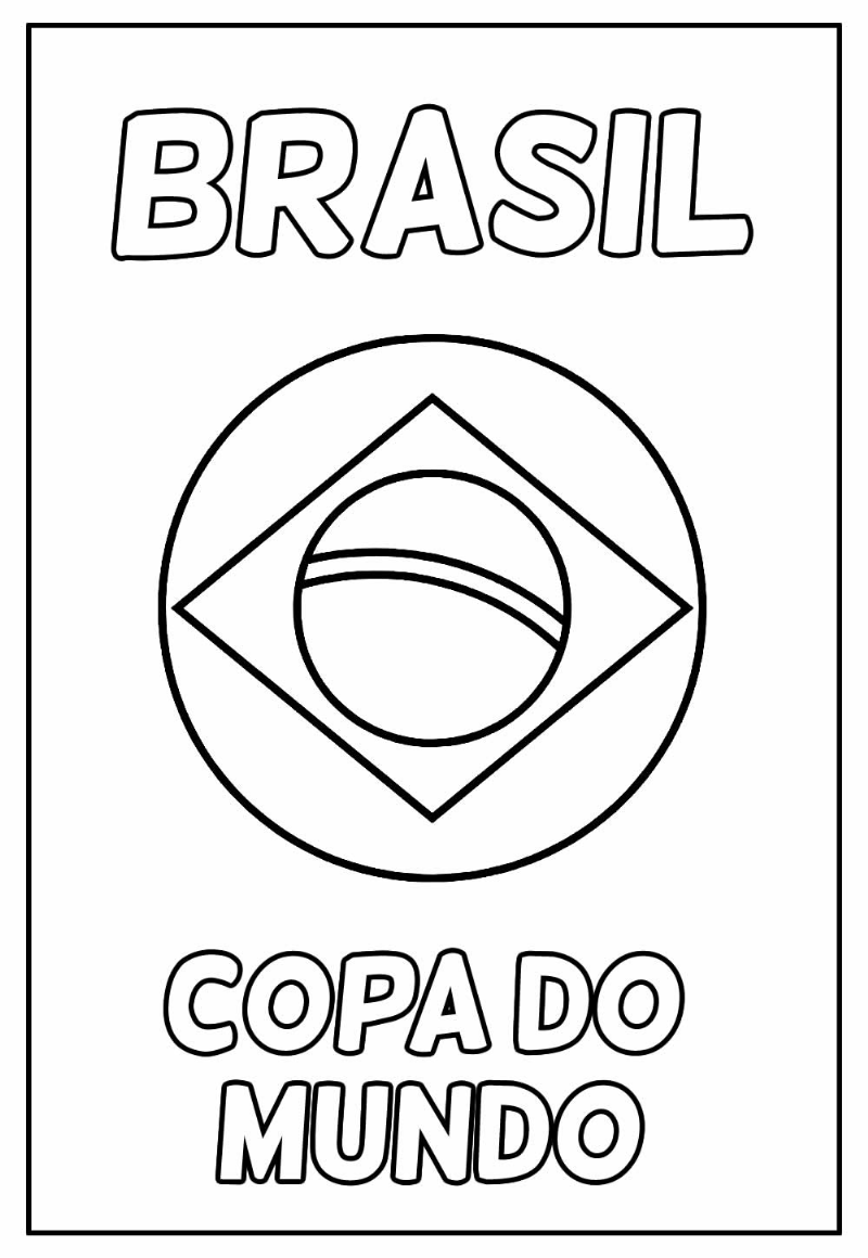Desenho da Bandeira do Brasil na Copa do Mundo para Colorir