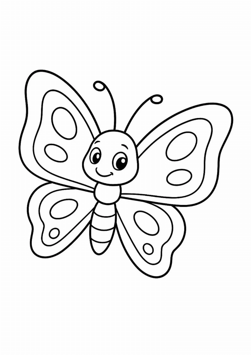 Desenho de Borboleta Colorida com Sorriso para Colorir