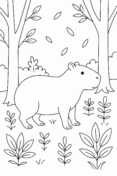 Desenho de Capivara em um Bosque para Colorir