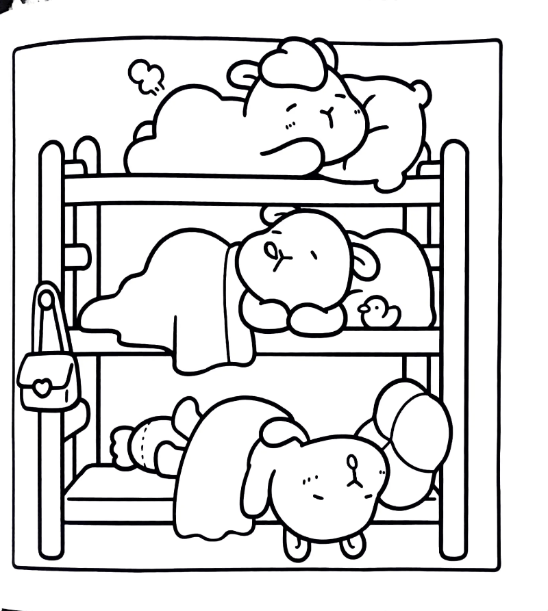 Desenho de Capivaras Dormindo em Beliche para Colorir