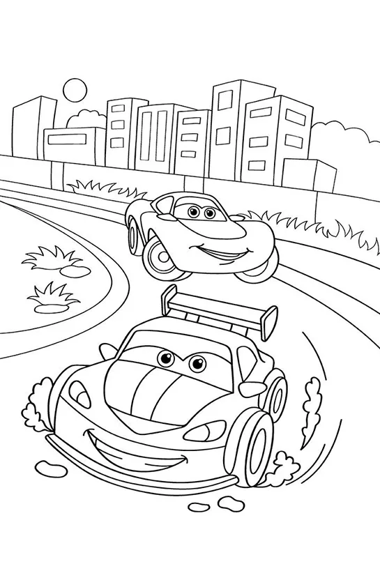 Desenho de Carros Correndo na Pista para Colorir