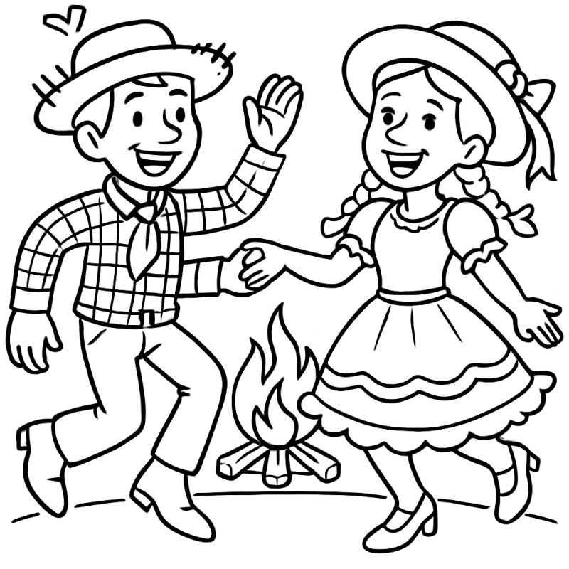 Desenho de Casal Dançando em Festa Junina para Colorir
