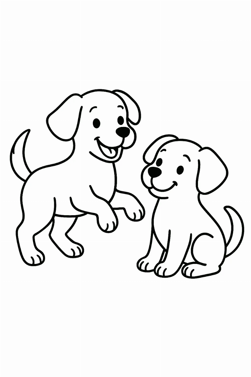 Desenho de Dois Cachorrinhos Brincando para Colorir