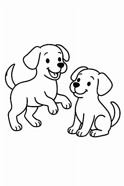 Desenho de Dois Cachorrinhos Brincando para Colorir