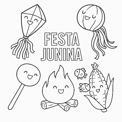 Desenho de Elementos da Festa Junina para Colorir