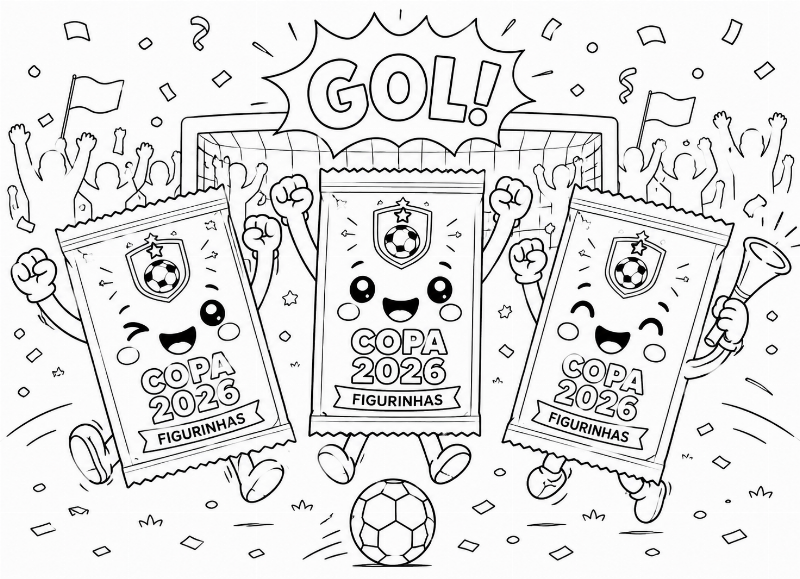 Desenho de Figurinhas da Copa Comemorando Gol para Colorir