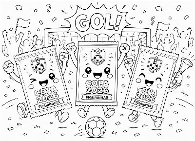 Desenho de Figurinhas da Copa Comemorando Gol para Colorir