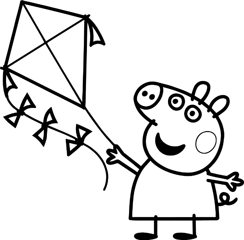 Desenho da Peppa Pig Brincando com Pipa para Colorir