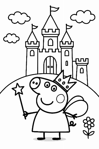 Desenho da Peppa Pig como Fada em Frente ao Castelo para Colorir