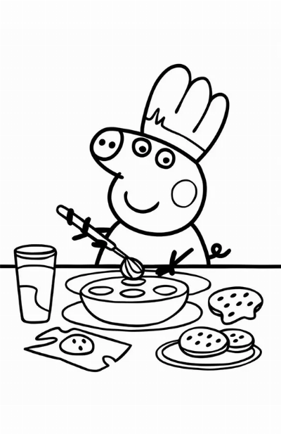Desenho da Peppa Pig Cozinhando com Biscoitos para Colorir