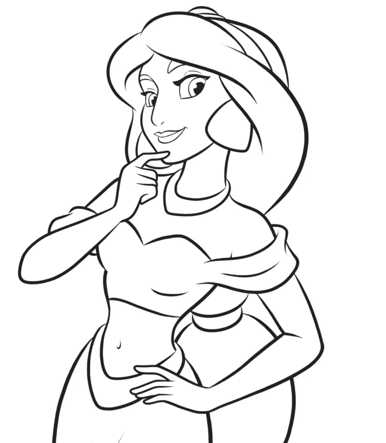 Desenho da Princesa Jasmine Pensativa para Colorir