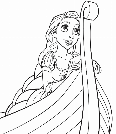 Desenho da Princesa Rapunzel Brincando com seu Cabelo para Colorir