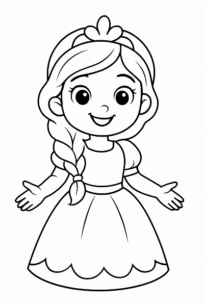 Desenho de Princesa Sorridente com Vestido para Colorir