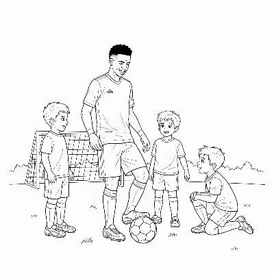 Desenho de Vinícius Júnior Jogando Futebol com Crianças para Colorir