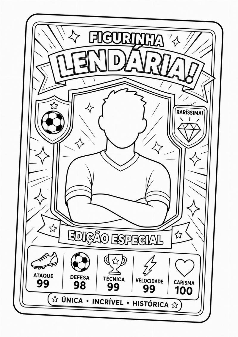 Figurinha Lendária da Copa do Mundo para Colorir
